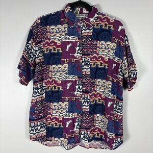 Red Rover Women's Large Multicolor Abstract Button Front 80s 90s Shirt Blouse